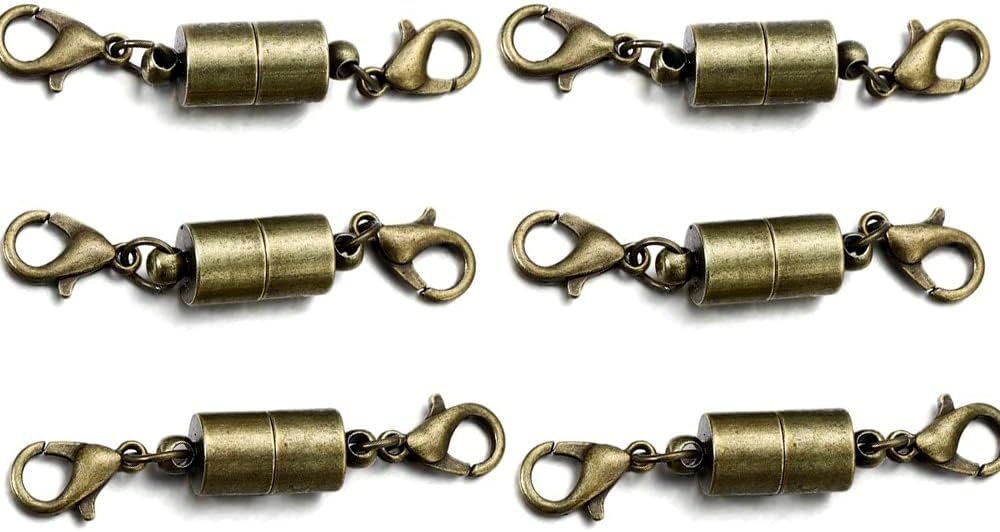 10pcs Magnetic Connector Clasp Closures Lobster Clasp for DIY Craft Jewelry Bracelet Necklace (6mm, Antique Bronze)